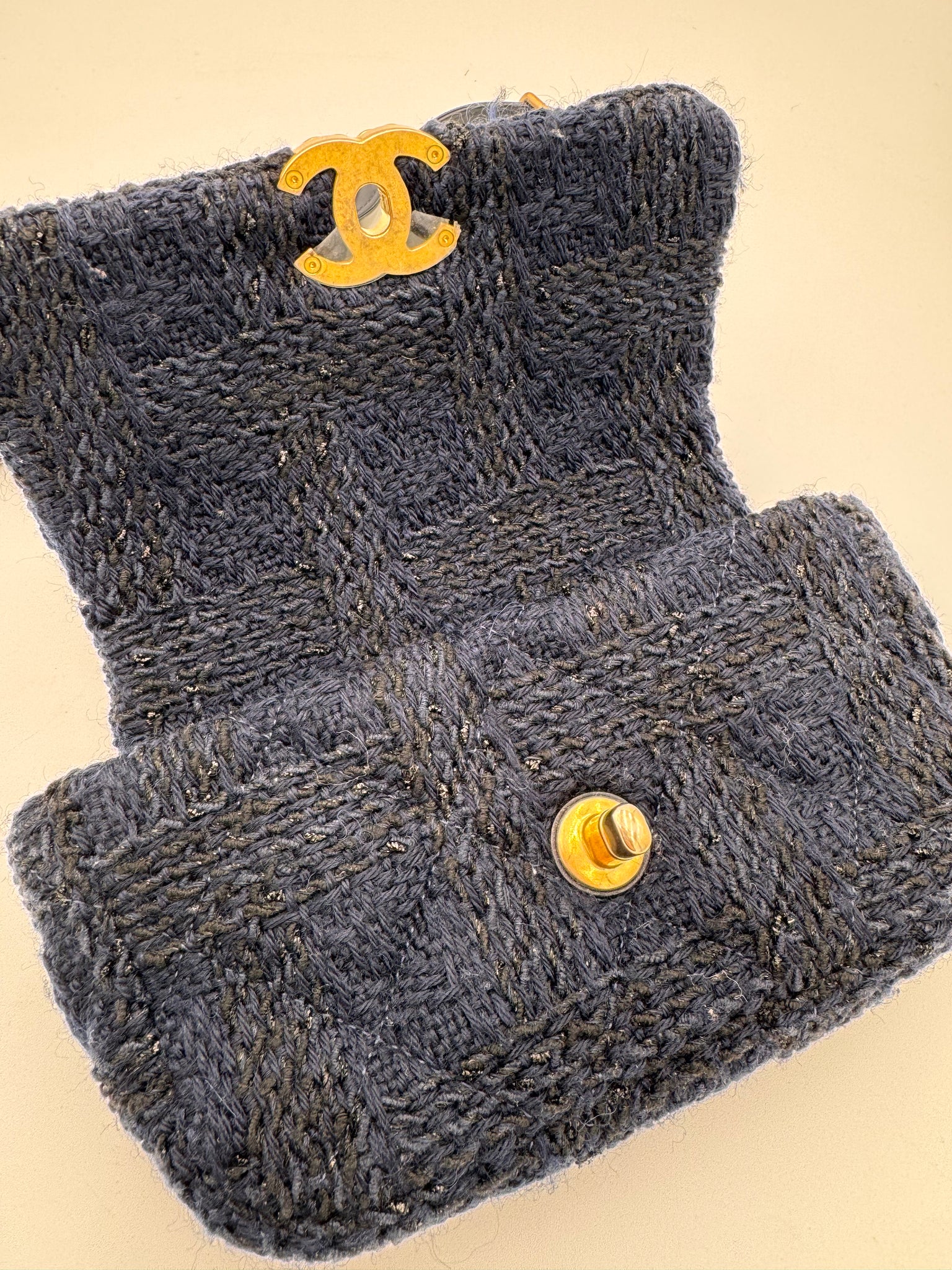 CHANEL 19 Tweed Belt Bag Dark Blue