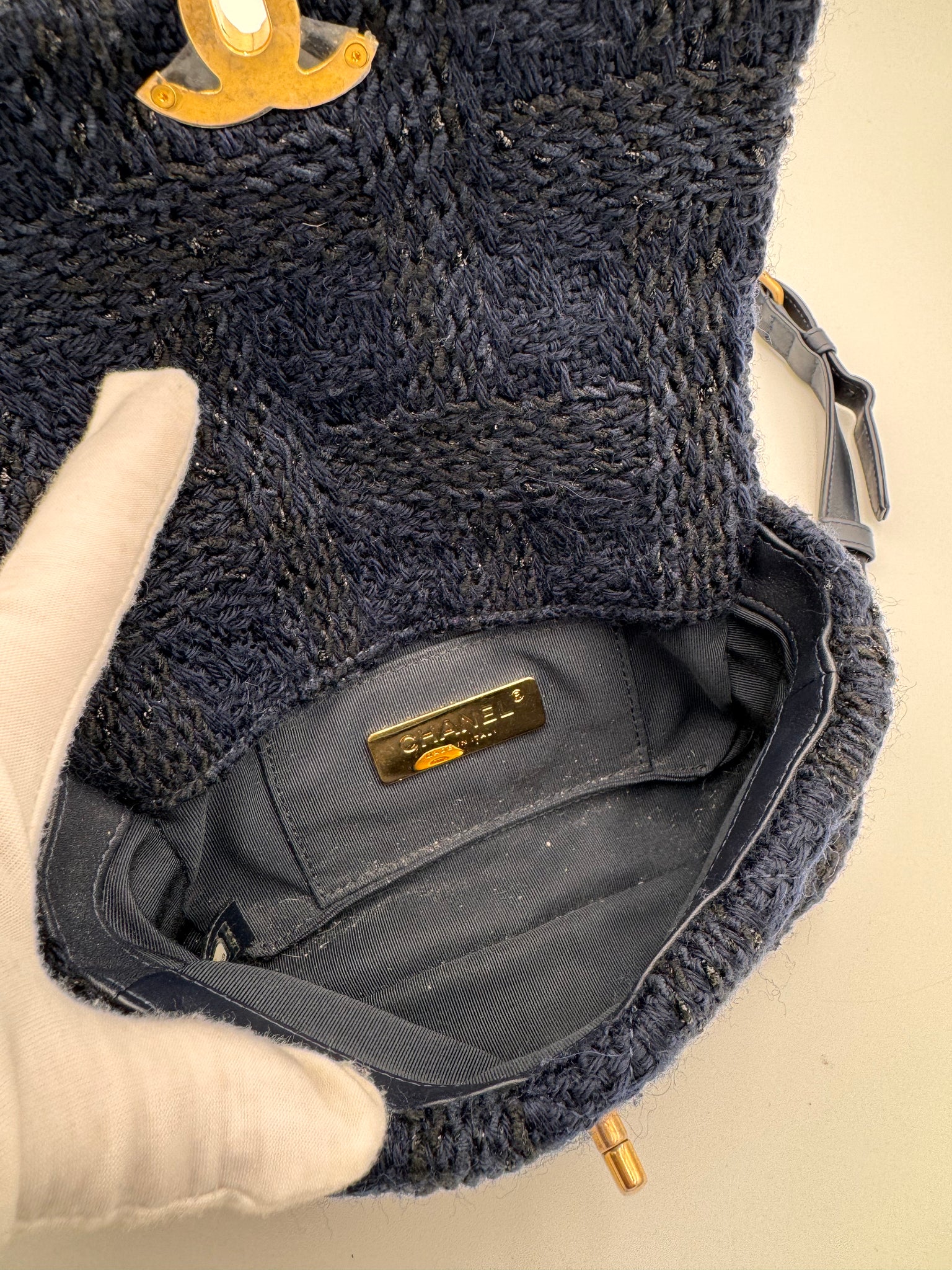 CHANEL 19 Tweed Belt Bag Dark Blue