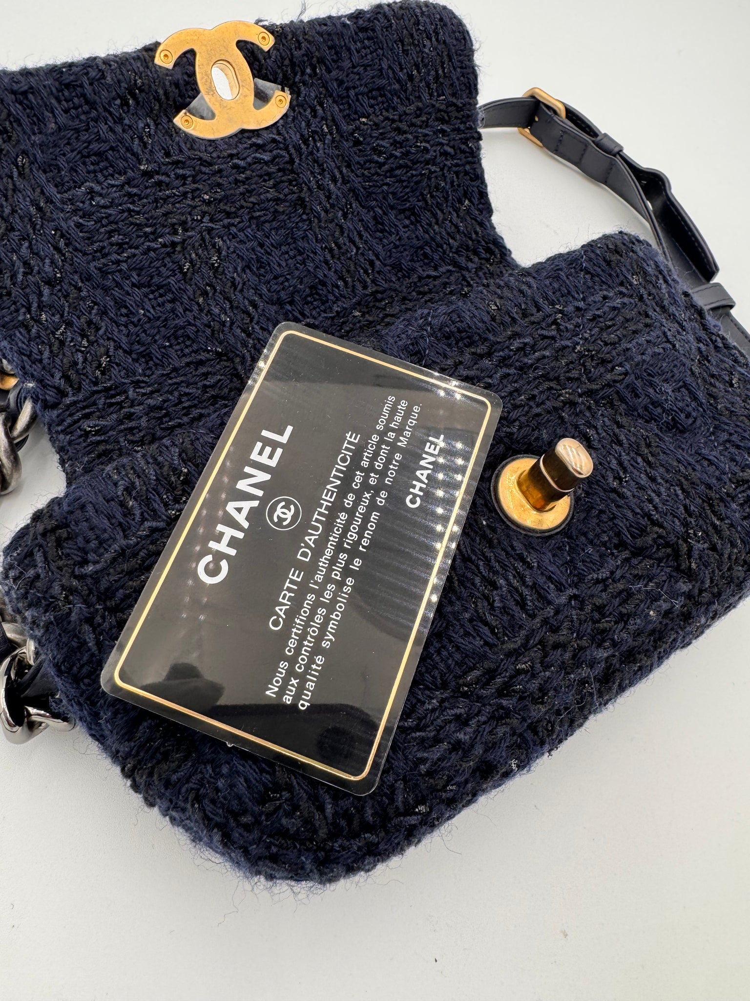 CHANEL 19 Tweed Belt Bag Dark Blue