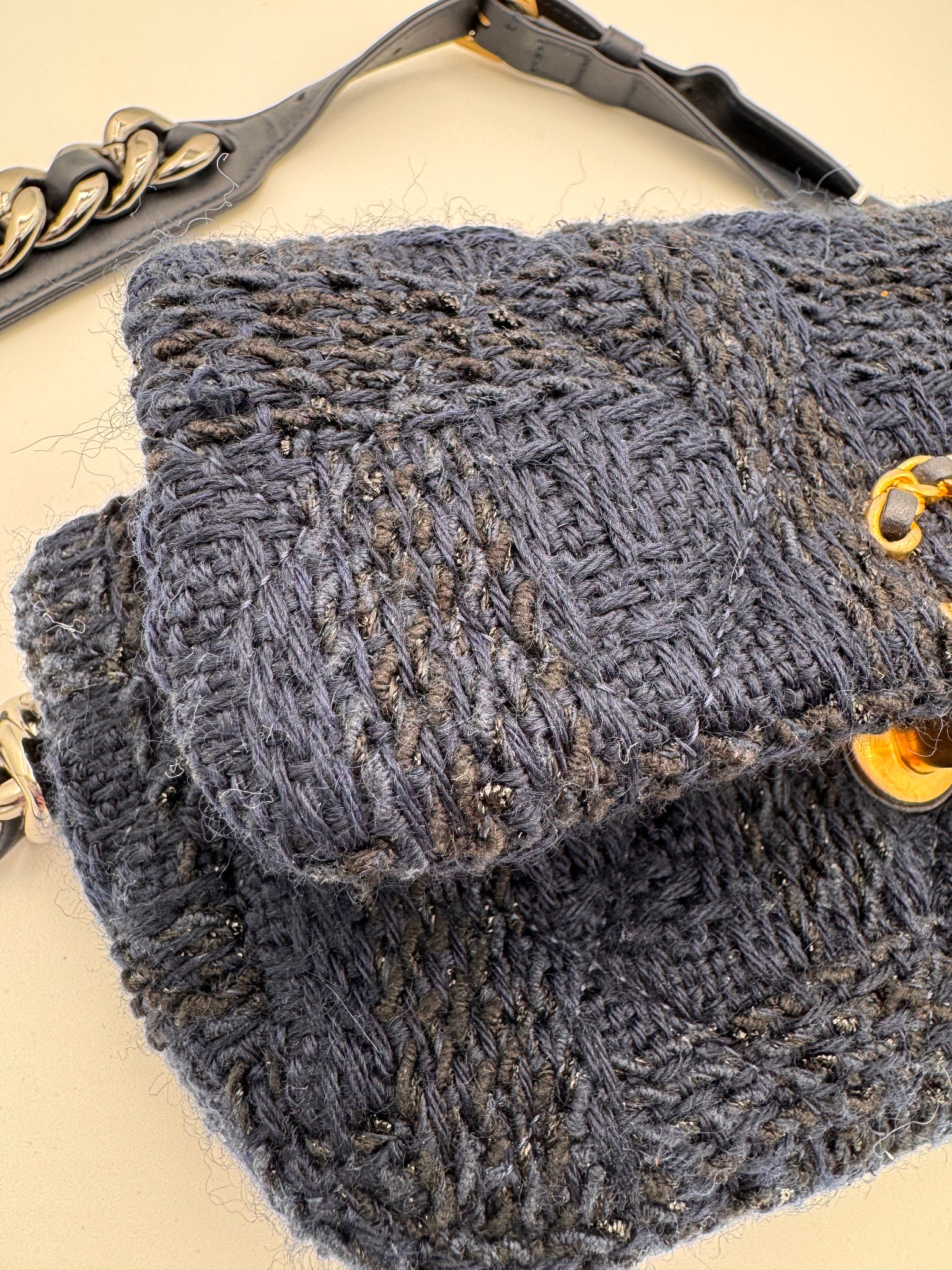 CHANEL 19 Tweed Belt Bag Dark Blue