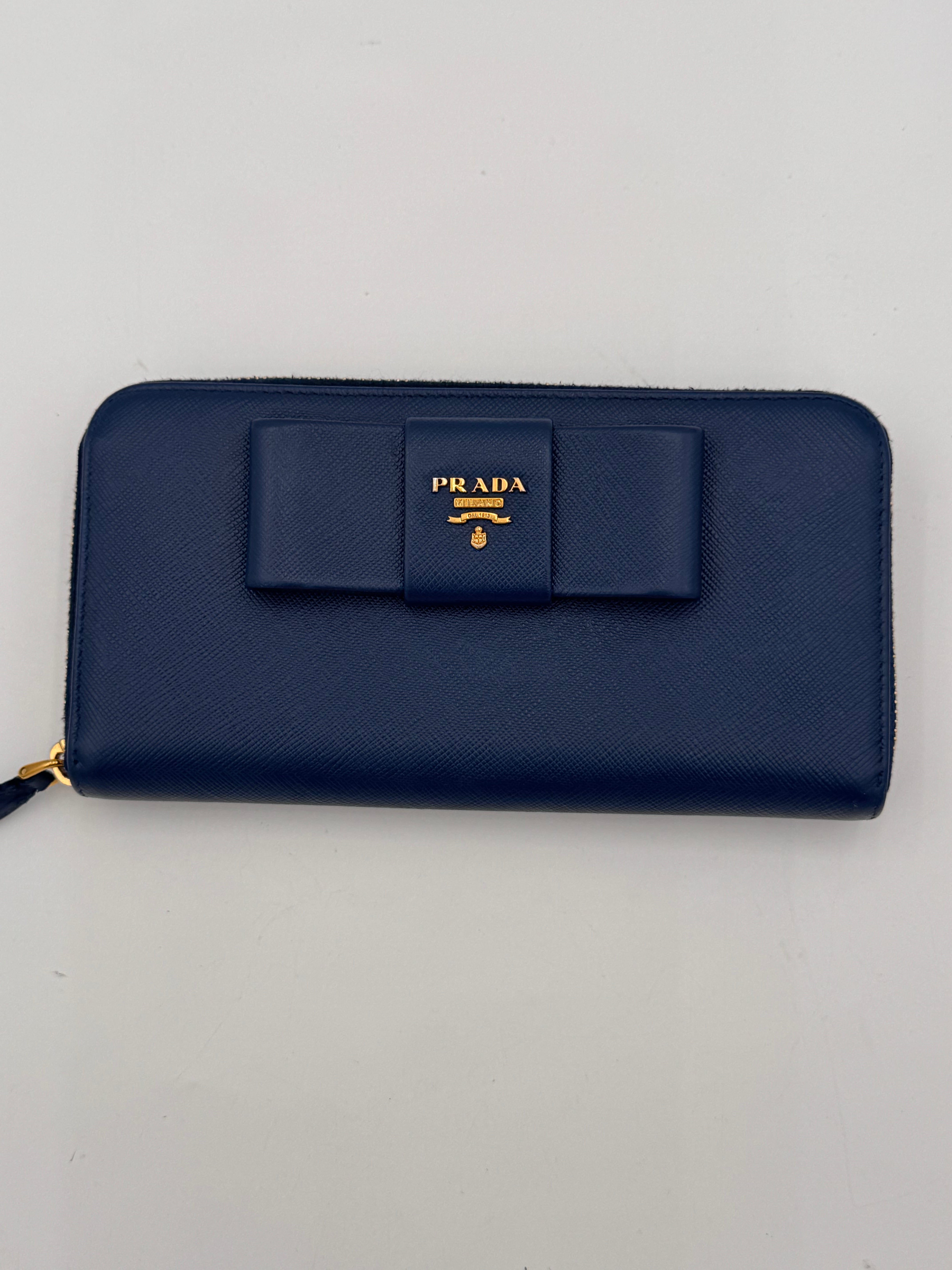 PRADA Saffiano Bow Zip Around Wallet