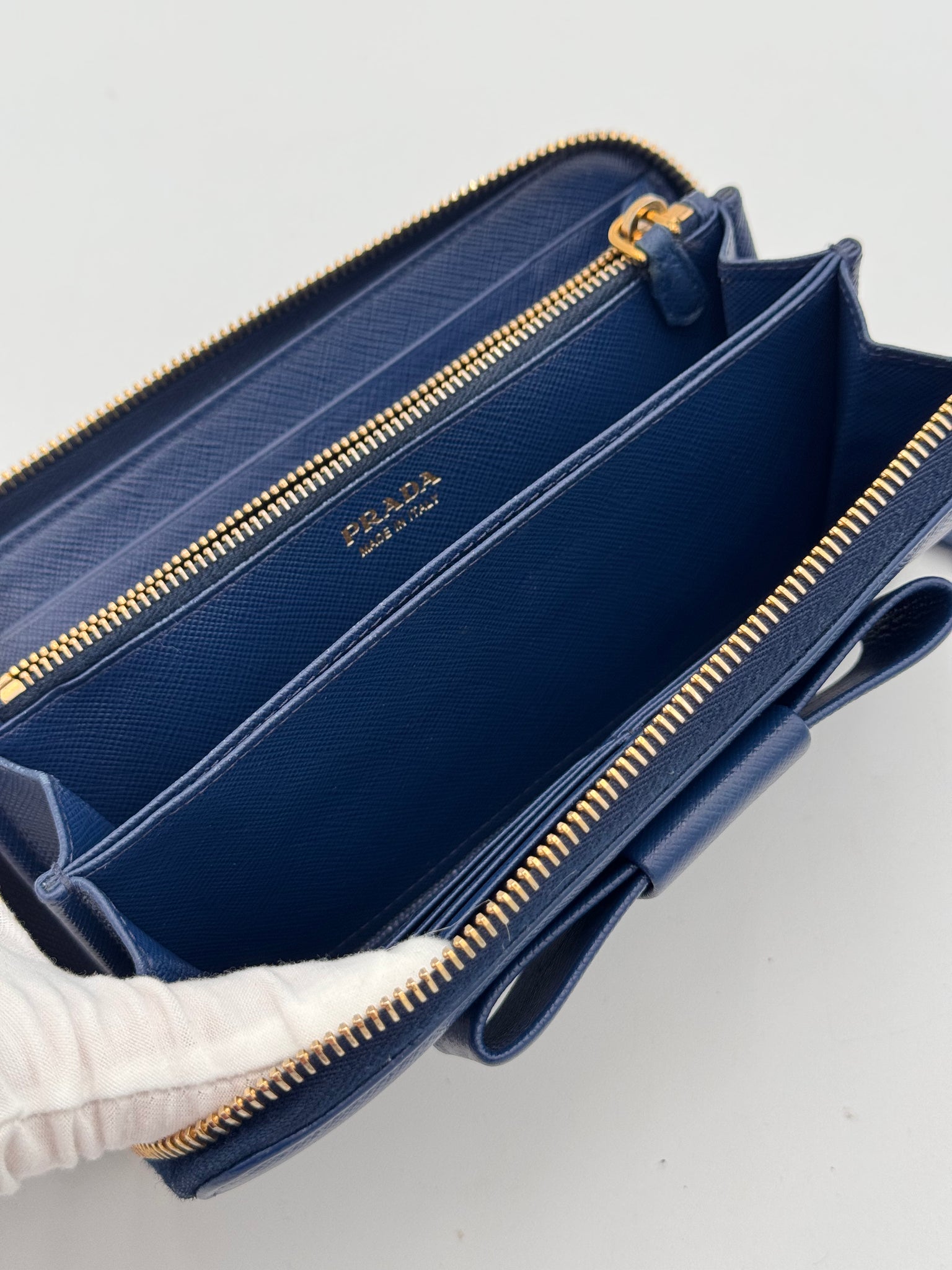 PRADA Saffiano Bow Zip Around Wallet