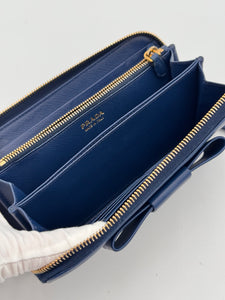 PRADA Saffiano Bow Zip Around Wallet