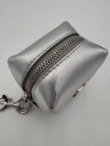 SAINT LAURENT Crinkled Lame Calfksin Jamie Cube Charm Keychain Silver