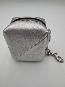 SAINT LAURENT Crinkled Lame Calfksin Jamie Cube Charm Keychain Silver