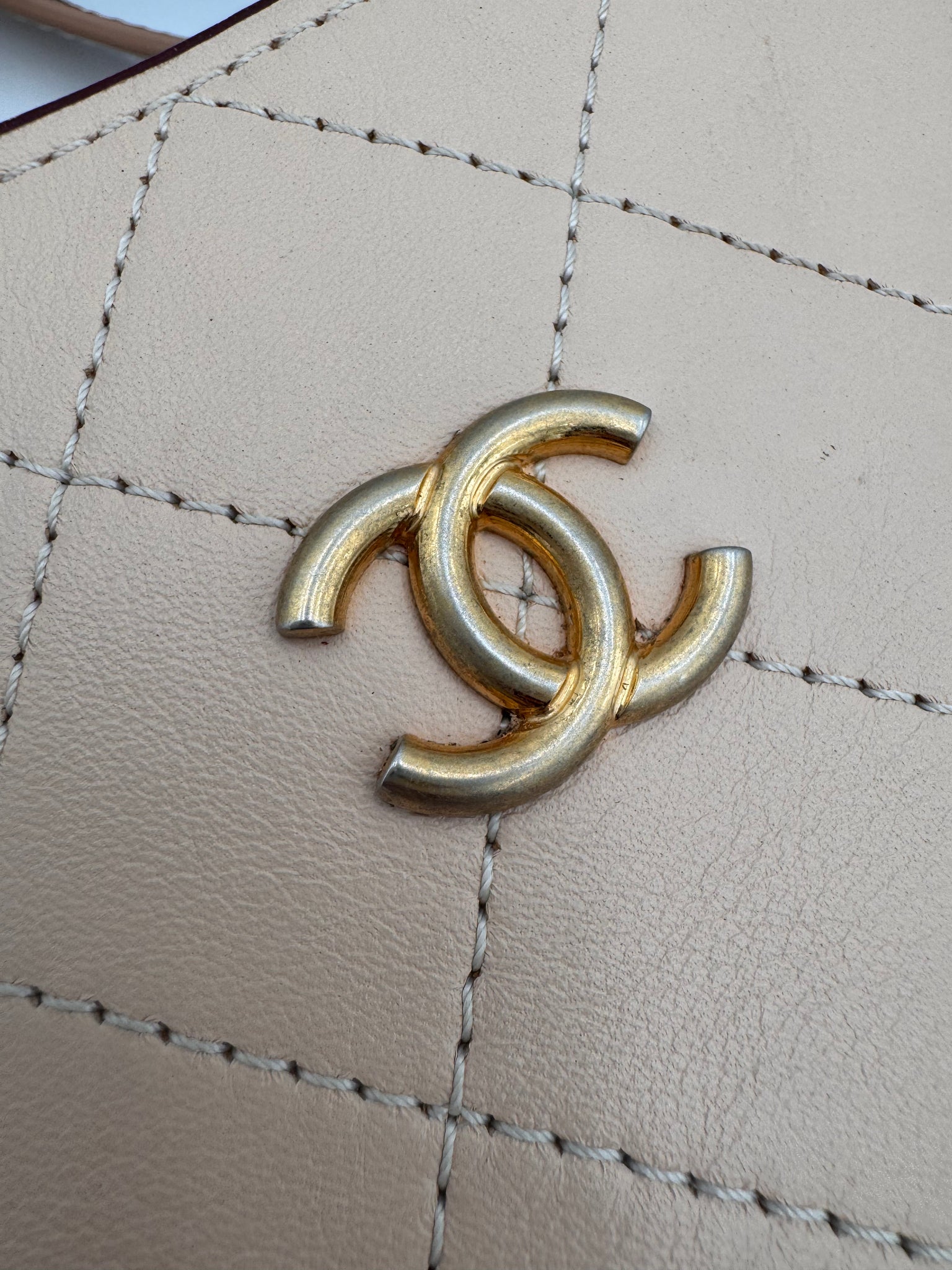 CHANEL Bullskin Stitched Bi-Color Small So Light Shoulder Bag Beige