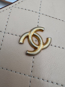 CHANEL Bullskin Stitched Bi-Color Small So Light Shoulder Bag Beige