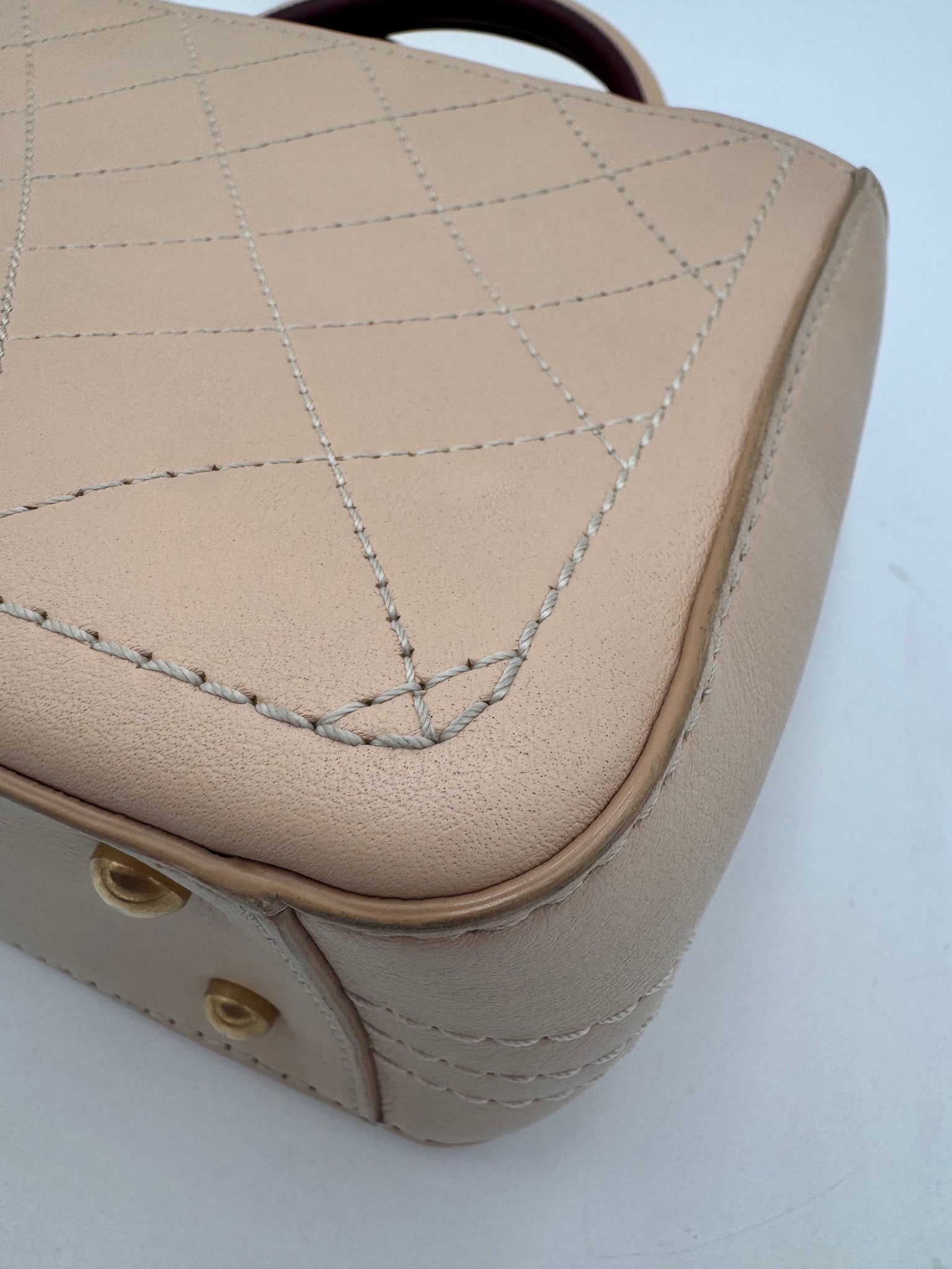 CHANEL Bullskin Stitched Bi-Color Small So Light Shoulder Bag Beige