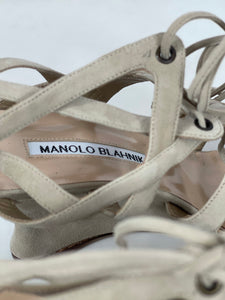 Manolo Blahnik Netochka Lattice Cage Wedge Sandal Size in Beige 38