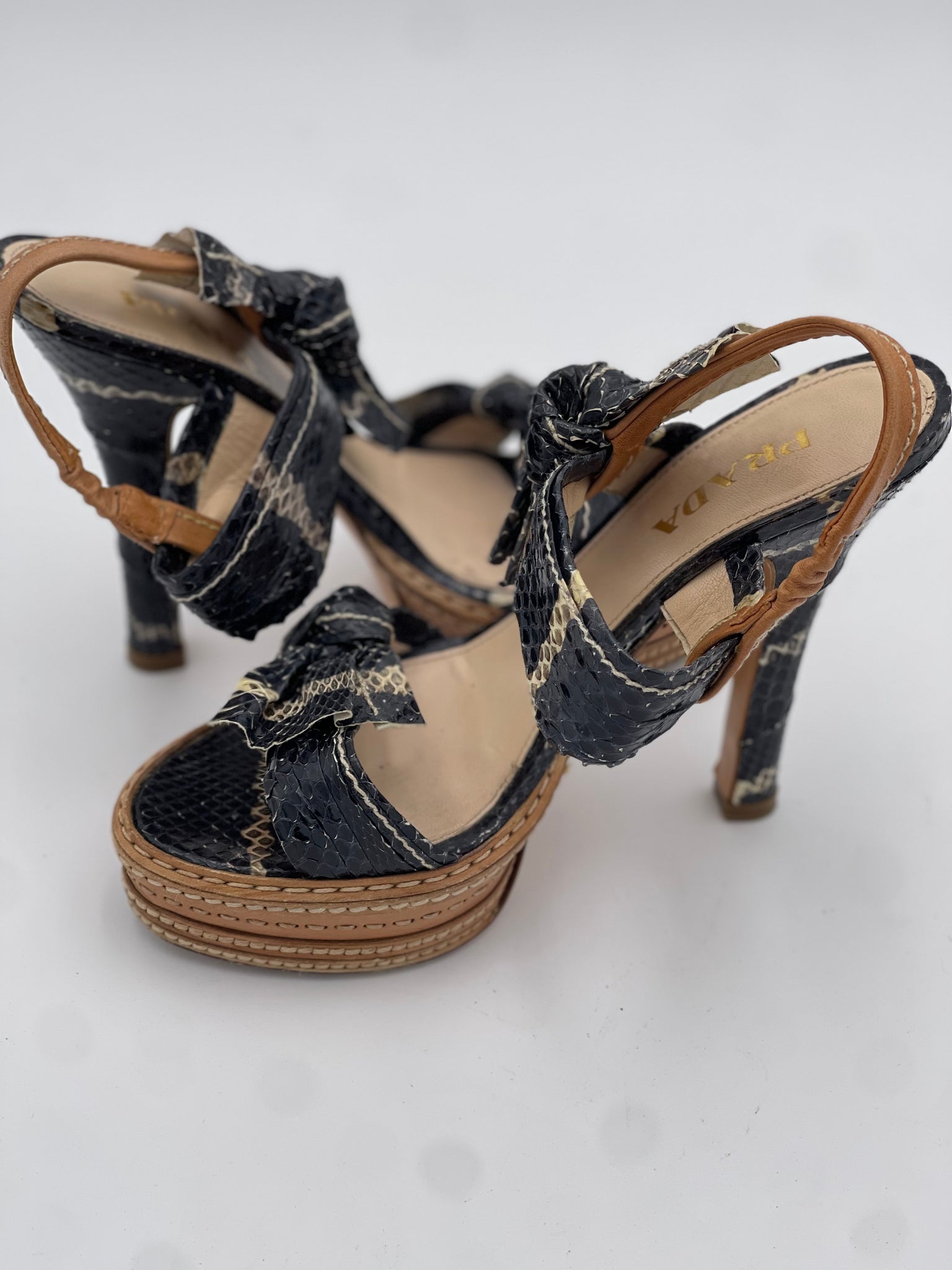 PRADA Fantasy Python Platform Heels Nero + Naturale Size 36.5