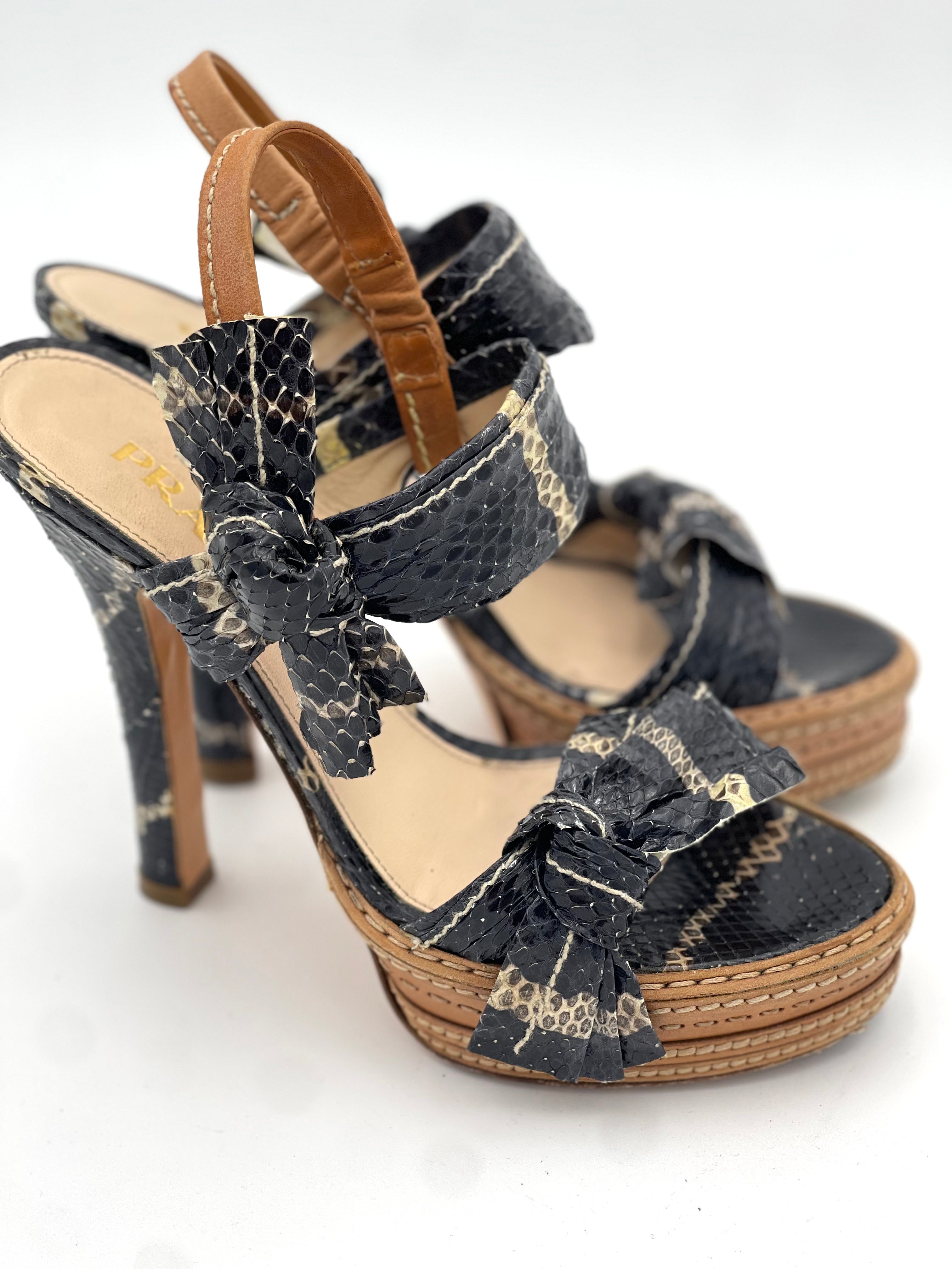 PRADA Fantasy Python Platform Heels Nero + Naturale Size 36.5