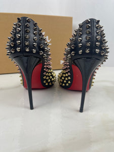 CHRISTIAN LOUBOUTIN Follies Spikes 100 Kid Patent Black 36.5