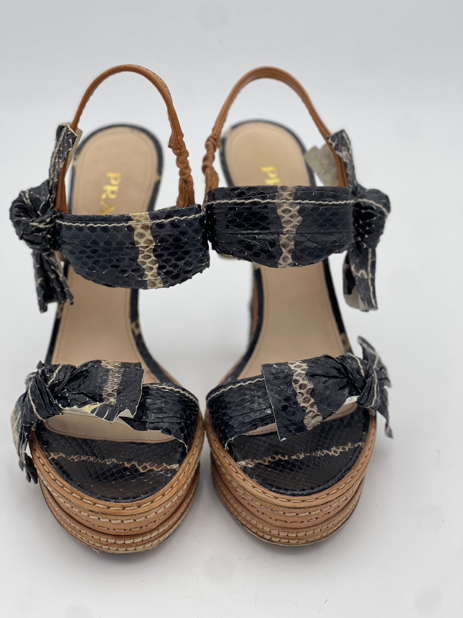 PRADA Fantasy Python Platform Heels Nero + Naturale Size 36.5