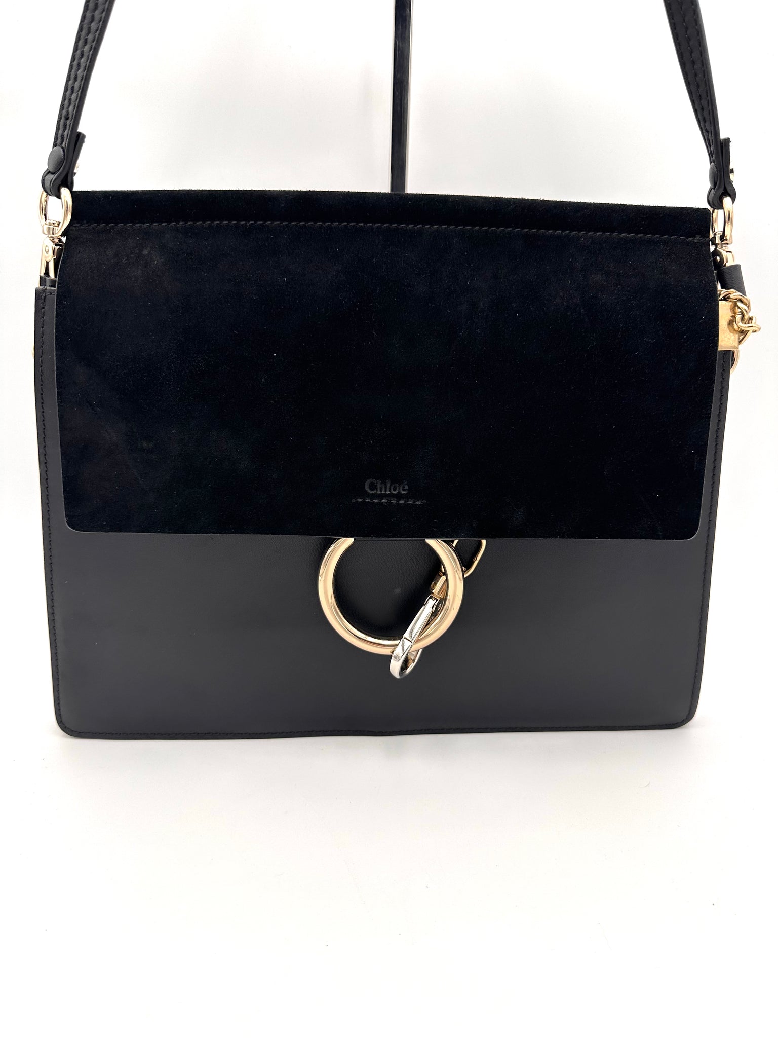 CHLOE Suede Calfskin Medium Faye Shoulder Bag Black – Certified Consignment