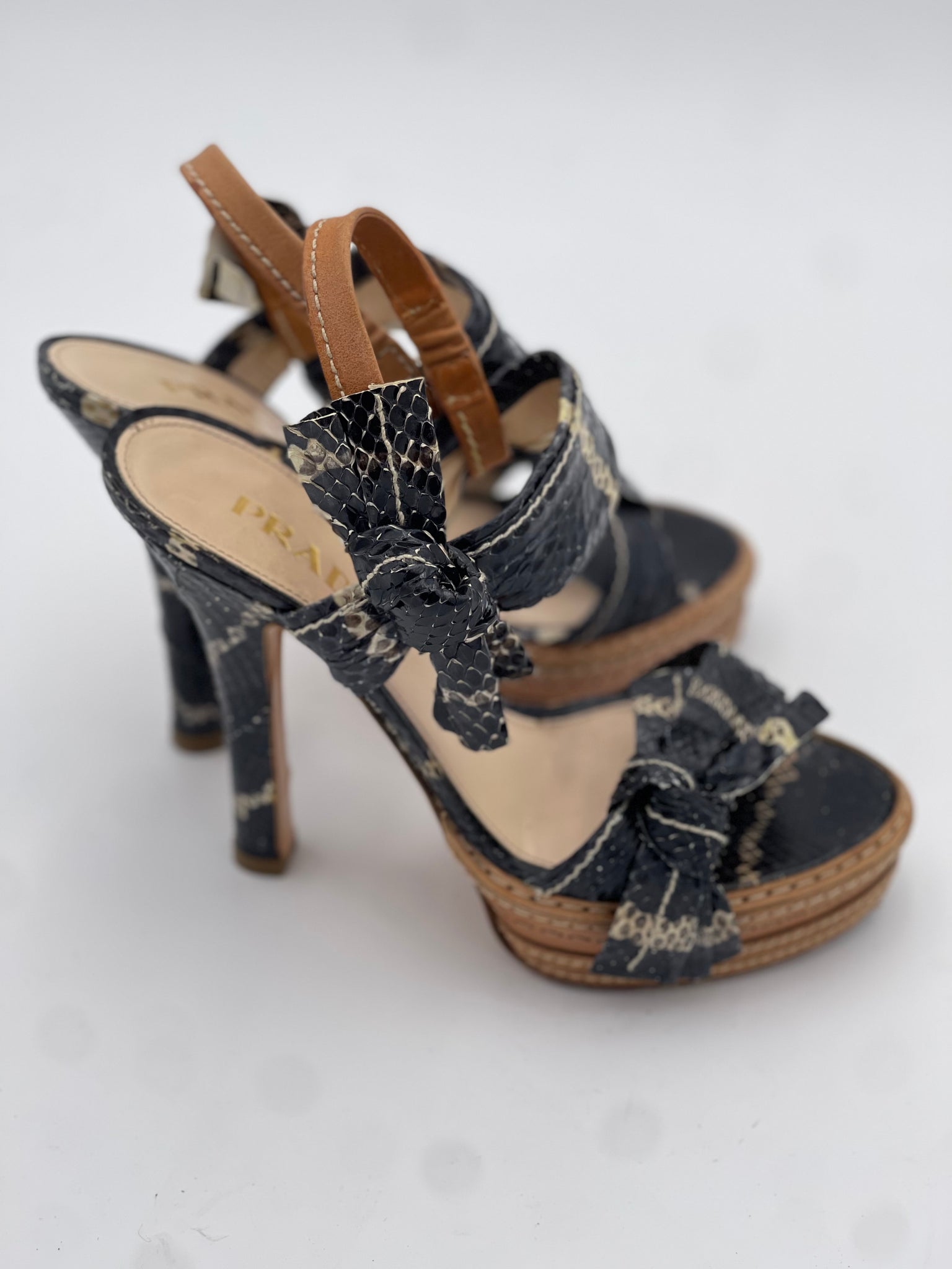 PRADA Fantasy Python Platform Heels Nero + Naturale Size 36.5