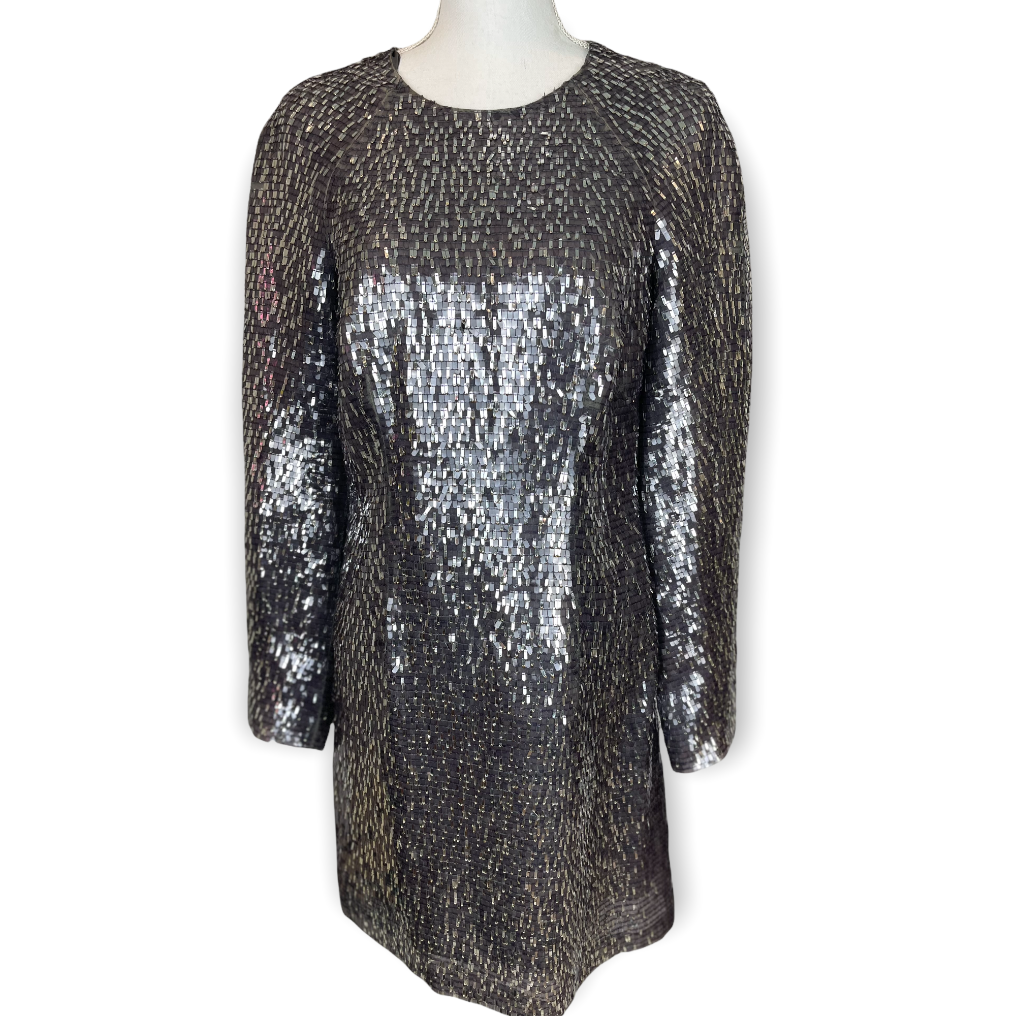 KAUFMANFRANCO Silver Sequin Long Sleeve Dress Size 6 KAUFMANFRANCO Silver Sequin Long Sleeve Dress Size 6