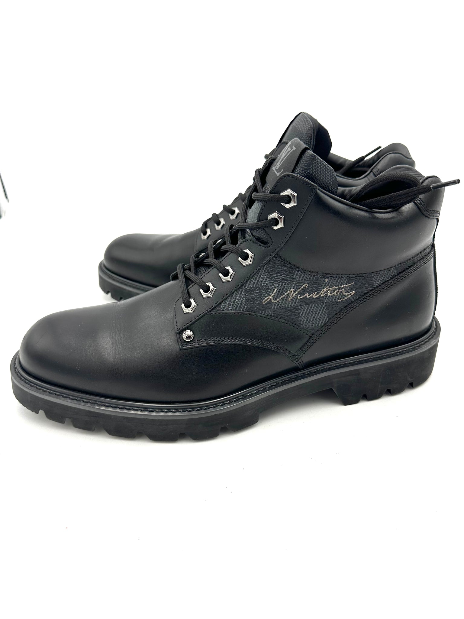 LOUIS VUITTON Calfskin Sherpa Mens Ankle Boots 10 Brown 1281786
