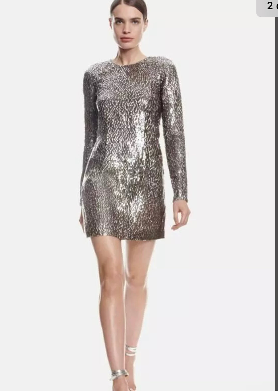 Kaufmanfranco Silver Sequin Long Sleeve Dress Size 6 Kaufmanfranco Silver Sequin Long Sleeve Dress Size 6