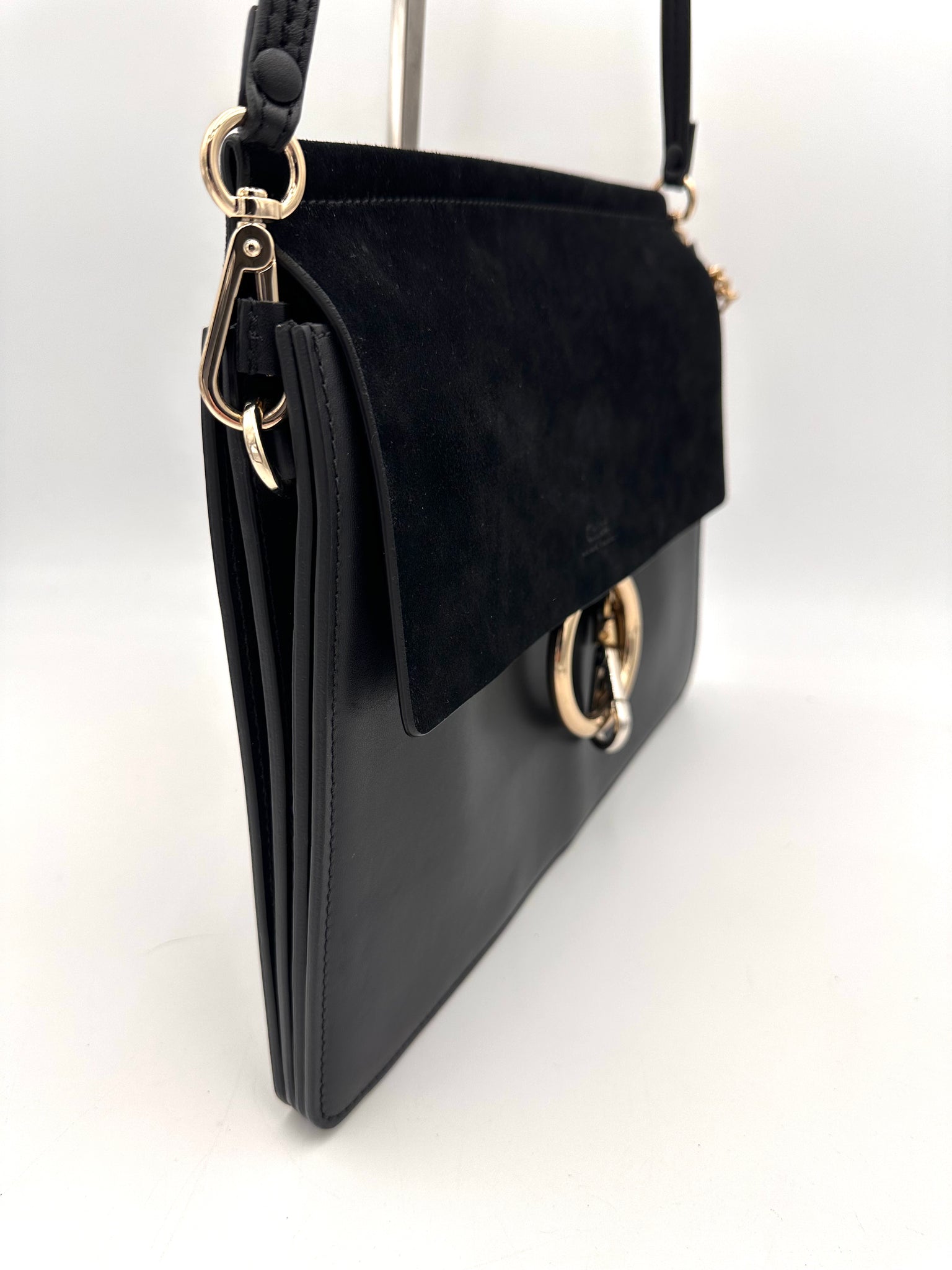 CHLOE Suede Calfskin Medium Faye Shoulder Bag Black – Certified Consignment