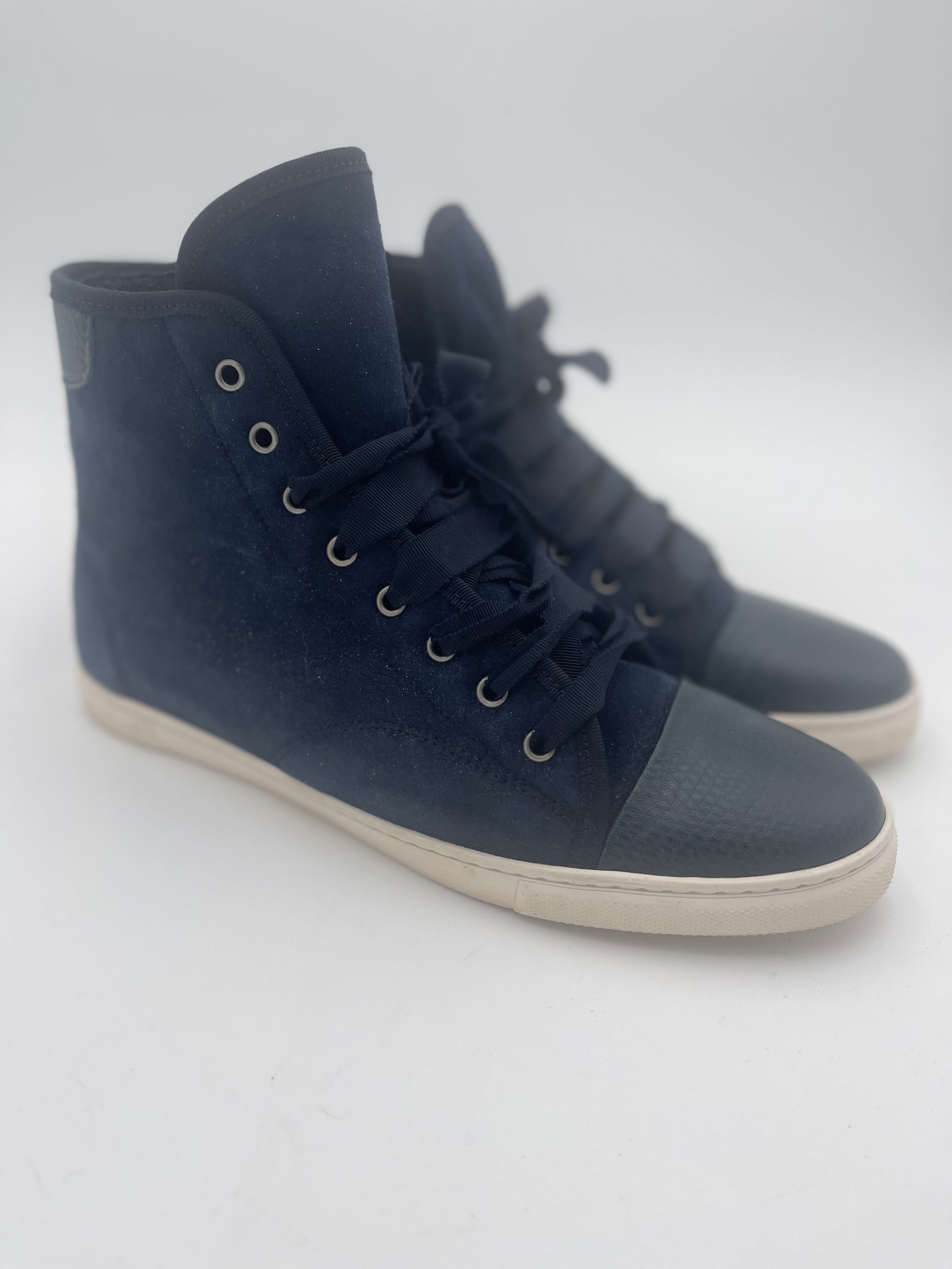 LANVIN High Top Shealring Sneakers Navy Blue Size 40 Certified